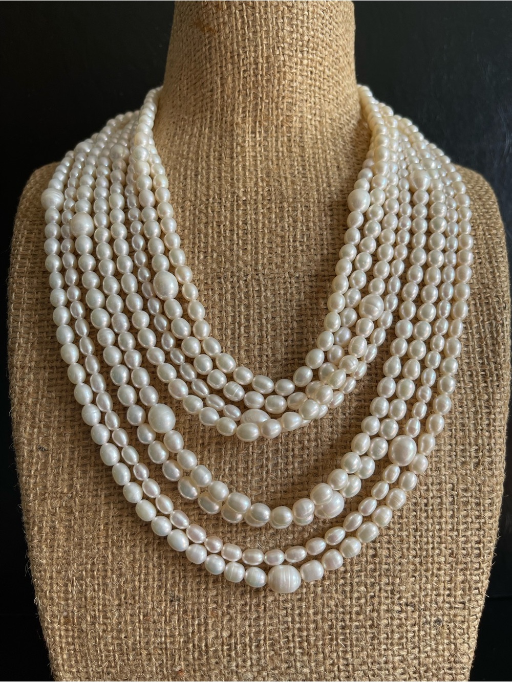 Classic 925 s silver Multi-Strand genuine freshwater Pearl Necklace .